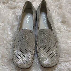 Gabor Metallic Beige Perforated Slip-On Loafers SZ 8.5 G